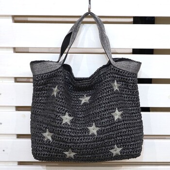 ﾒラメテープx星柄刺繍ペーパーカゴバッグ A4収納可能　2026新作 COOCO 送料無料 即日発送-15