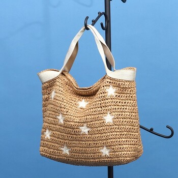 ﾒラメテープx星柄刺繍ペーパーカゴバッグ A4収納可能　2026新作 COOCO 送料無料 即日発送-16