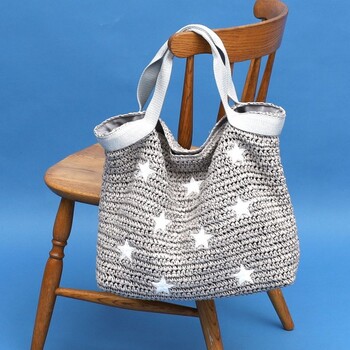 ﾒラメテープx星柄刺繍ペーパーカゴバッグ A4収納可能　2026新作 COOCO 送料無料 即日発送-17