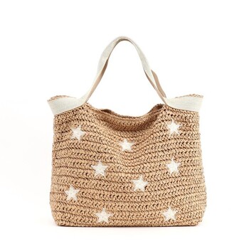 ﾒラメテープx星柄刺繍ペーパーカゴバッグ A4収納可能　2026新作 COOCO 送料無料 即日発送-1