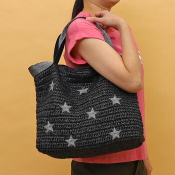 ﾒラメテープx星柄刺繍ペーパーカゴバッグ A4収納可能　2026新作 COOCO 送料無料 即日発送-19