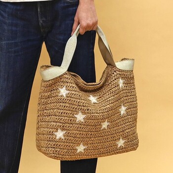 ﾒラメテープx星柄刺繍ペーパーカゴバッグ A4収納可能　2026新作 COOCO 送料無料 即日発送-20