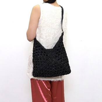 ラメフィルム編込透かし柄ショルダーカゴバッグ 2026新作 COOCO 送料無料 即日発送-18