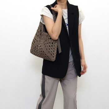 ラメフィルム編込透かし柄ショルダーカゴバッグ 2026新作 COOCO 送料無料 即日発送-21