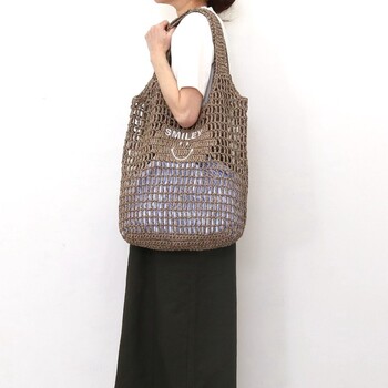 透かし編み刺繍入カゴバッグ A4対応　COOCO クーコ SMILEY 送料無料 即日発送-21