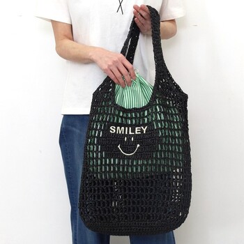 透かし編み刺繍入カゴバッグ A4対応　COOCO クーコ SMILEY 送料無料 即日発送-22