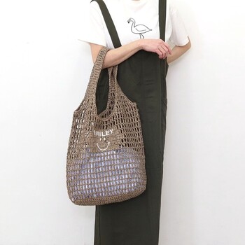 透かし編み刺繍入カゴバッグ A4対応　COOCO クーコ SMILEY 送料無料 即日発送-24