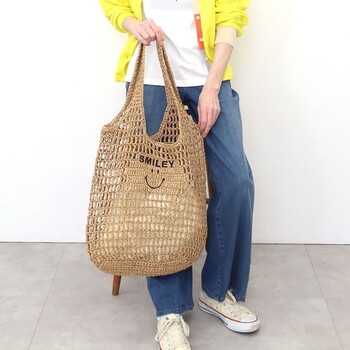 透かし編み刺繍入カゴバッグ A4対応　COOCO クーコ SMILEY 送料無料 即日発送-25