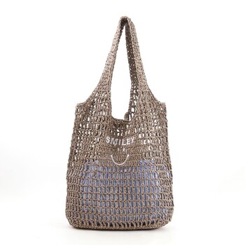 透かし編み刺繍入カゴバッグ A4対応　COOCO クーコ SMILEY 送料無料 即日発送-2