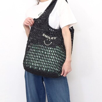 透かし編み刺繍入カゴバッグ A4対応　COOCO クーコ SMILEY 送料無料 即日発送-3