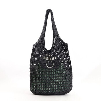 透かし編み刺繍入カゴバッグ A4対応　COOCO クーコ SMILEY 送料無料 即日発送-4