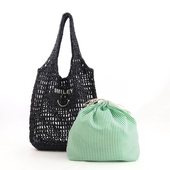 透かし編み刺繍入カゴバッグ A4対応　COOCO クーコ SMILEY 送料無料 即日発送-8