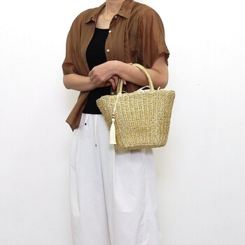 タッセル付メタリックフィルムカゴバッグ かごバッグ 2026新作 COOCO 送料無料 即日発送-25