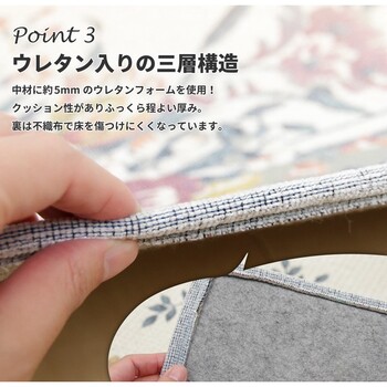 ラグ 撥水加工付き ゴブランシェニールラグ 約230×230cm 手洗いOK ブーケ ベージュ 送料無料-3