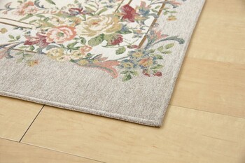 ラグ 撥水加工付き ゴブランシェニールラグ 約230×230cm 手洗いOK ブーケ ベージュ 送料無料-7