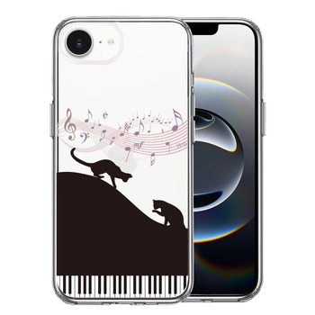 iPhone17e iPhone16e ケース クリア ピアノ シルエット猫 ブラック スマホケース 側面ソフト 背面ハード ハイブリッド  送料無料-0