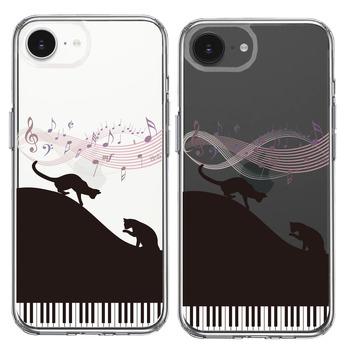 iPhone17e iPhone16e ケース クリア ピアノ シルエット猫 ブラック スマホケース 側面ソフト 背面ハード ハイブリッド  送料無料-1