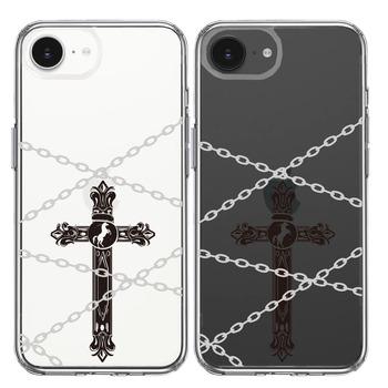 iPhone17e iPhone16e ケース クリア クロス ＆チェーン スマホケース 側面ソフト 背面ハード ハイブリッド  送料無料-1