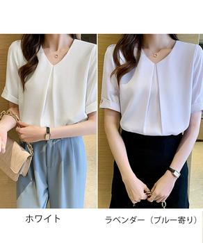 半袖シャツブラウスレディースVネック夏服 送料無料 即日発送-1