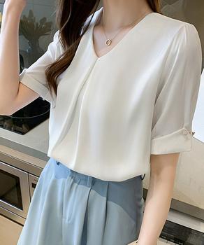 半袖シャツブラウスレディースVネック夏服 送料無料 即日発送-3