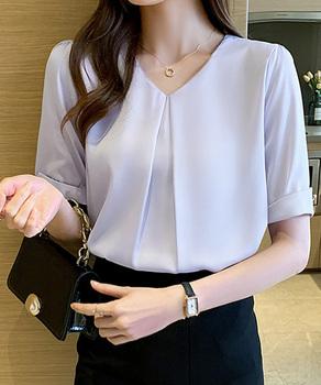 半袖シャツブラウスレディースVネック夏服 送料無料 即日発送-4