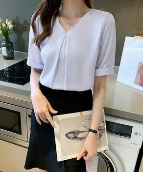 半袖シャツブラウスレディースVネック夏服 送料無料 即日発送-5