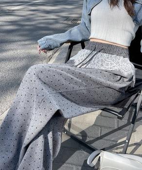 レース切り替えドット柄 ワイドパンツ美脚 送料無料 即日発送-7