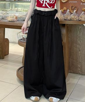 ワイドパンツ ウエストフリルロングパンツ 送料無料 即日発送-2