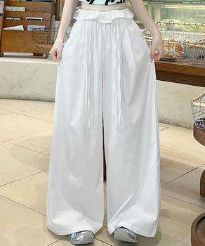 ワイドパンツ ウエストフリルロングパンツ 送料無料 即日発送-4