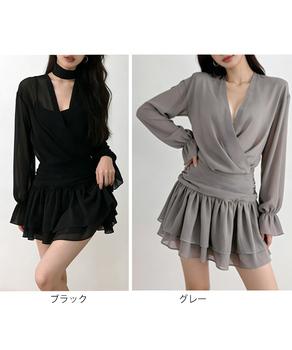 カシュクールミニワンピース長袖チュニック 送料無料 即日発送-1
