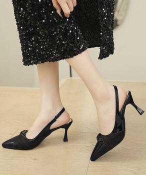 リボンスリングバックパンプス美脚ミュール 送料無料 即日発送-3