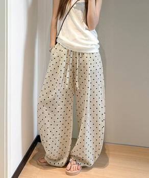 ドット柄ワイドパンツ 春夏ラフパンツ 送料無料 即日発送-4