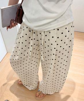 ドット柄ワイドパンツ 春夏ラフパンツ 送料無料 即日発送-5