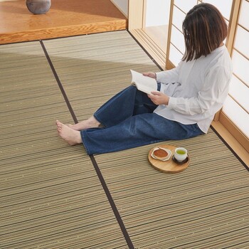 カーペット い草カーペット 江戸間6畳 柄上敷き 花ござ 裏貼り 涼み ブラウン 江戸間 送料無料-12