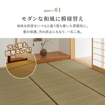 カーペット い草カーペット 江戸間6畳 柄上敷き 花ござ 裏貼り 涼み ブラウン 江戸間 送料無料-2