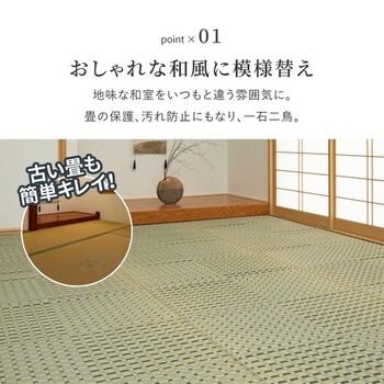 カーペット い草カーペット  江戸間2畳 柄上敷き 花ござ 市松柄風 清澄 せいちょう ブルー 江戸間 本間 送料無料-2