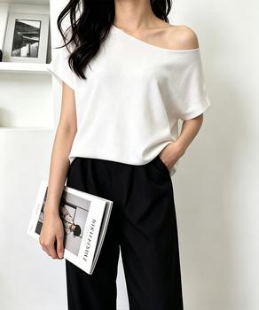 サマーニットトップス ワンショルダー夏服 送料無料 即日発送-3