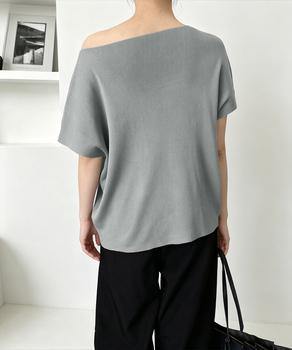 サマーニットトップス ワンショルダー夏服 送料無料 即日発送-4