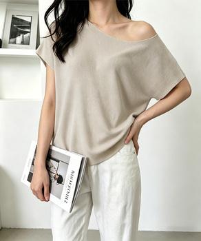 サマーニットトップス ワンショルダー夏服 送料無料 即日発送-5