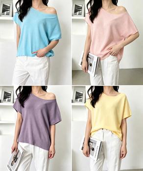 サマーニットトップス ワンショルダー夏服 送料無料 即日発送-6