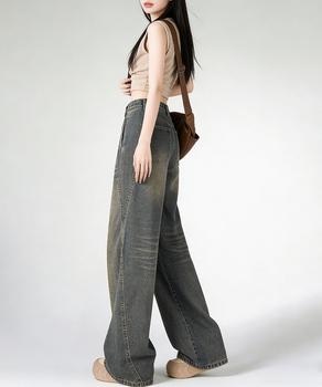 ヴィンテージ加工ワイドデニムパンツ 送料無料 即日発送-3