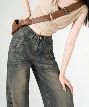 ヴィンテージ加工ワイドデニムパンツ 送料無料 即日発送-4