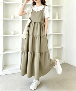 ティアードキャミワンピース重ね着ロング丈 送料無料 即日発送-5