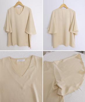 Vネックシフォンブラウス フレアスリーブ 送料無料 即日発送-8