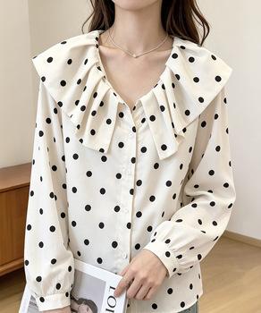 ドット柄シャツブラウスビッグカラー春夏秋 送料無料 即日発送-1