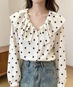 ドット柄シャツブラウスビッグカラー春夏秋 送料無料 即日発送-3