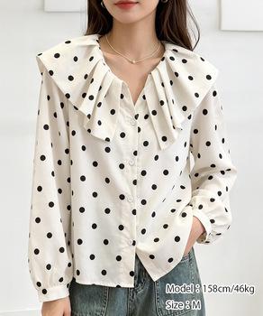 ドット柄シャツブラウスビッグカラー春夏秋 送料無料 即日発送-6