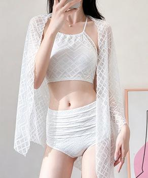 セパレート3点セット水着ハイウエスト美脚 ホワイト 送料無料 即日発送-3