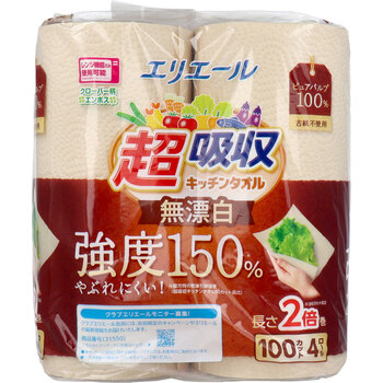 エリエール 超吸収キッチンタオル無漂白 100カット×4ロール入 5セット 送料無料-1