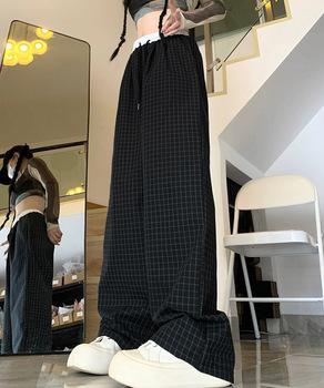 チェック柄ワイドパンツハイウエスト春夏服 送料無料 即日発送-4